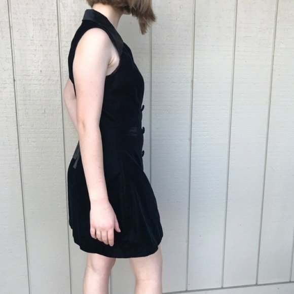 90s 80s Vintage Black Velvet short Dress prom bow - Picture 6 of 7